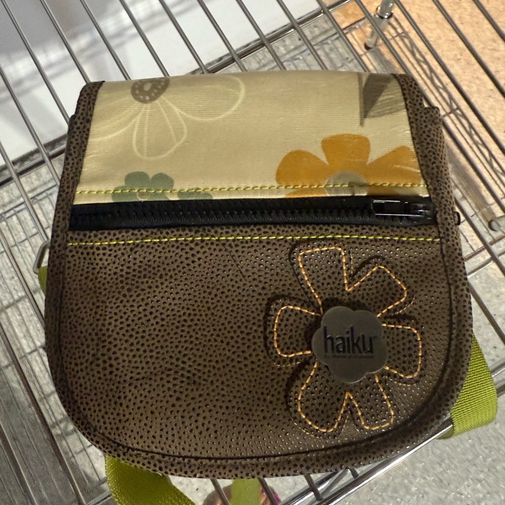 Haiku Crossbody Bag in Brown and Cream with Textured Finish